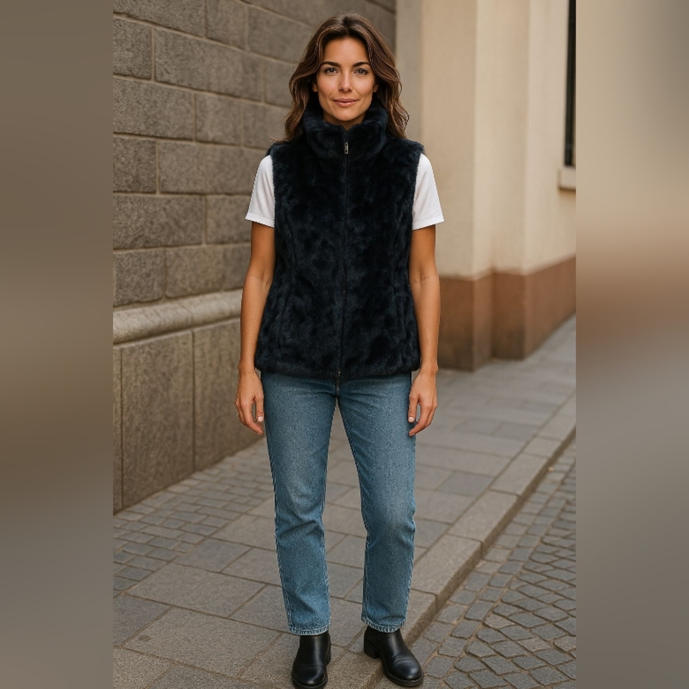 GI SONO VEST  SIZE LARGE Women's Black Faux Fur Vest